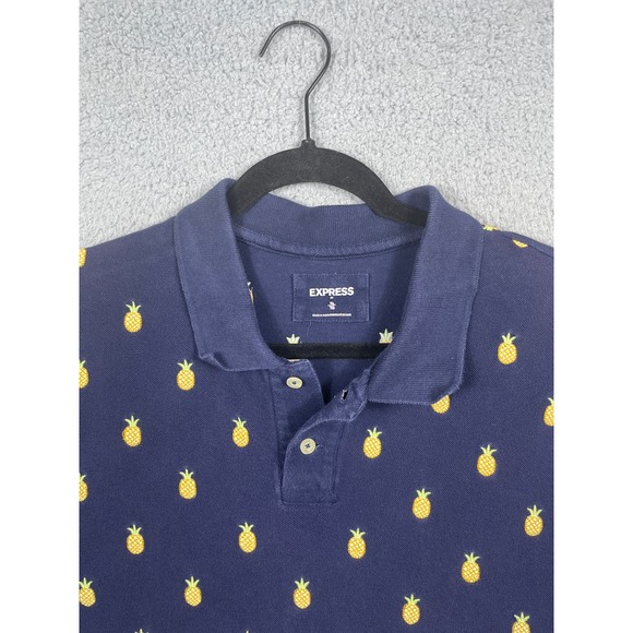 Express Mens Size XL Navy Polo Shirt Pineapple Print - Picture 6 of 14
